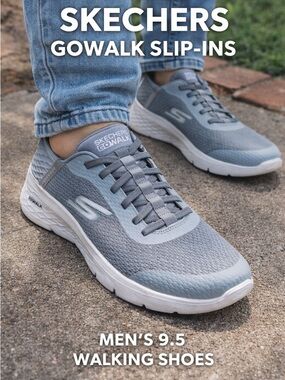 Skechers GoWalk Slip-Ins Men 9.5 Gray Walking Shoes Comfort Lightweight